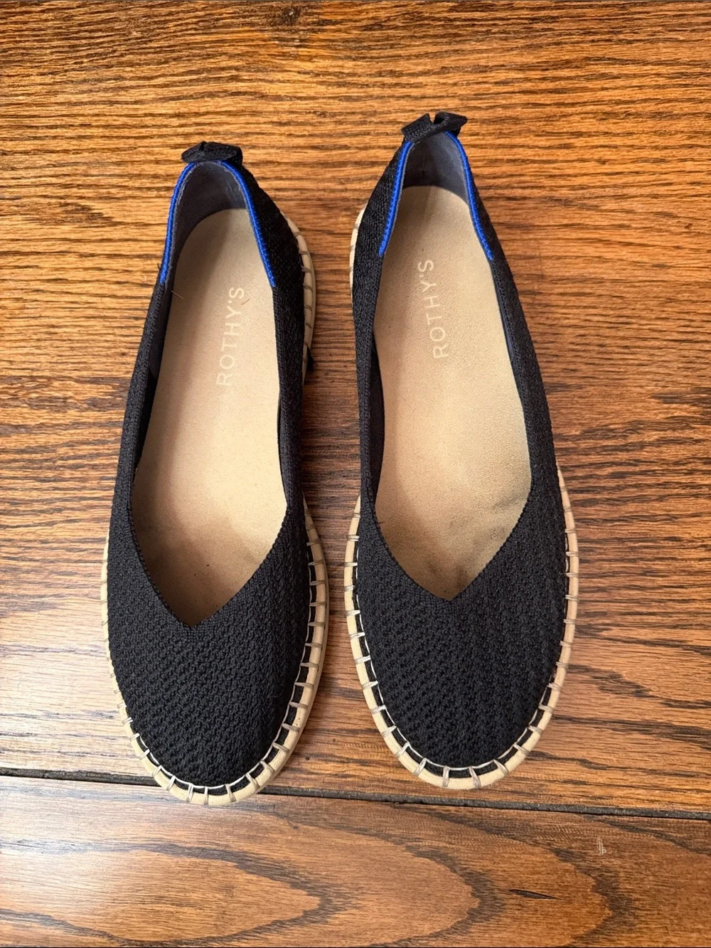 Rothy’s Black Knit Espadrille ballet Flats Slip On Coastal Travel Shoes 8.5
